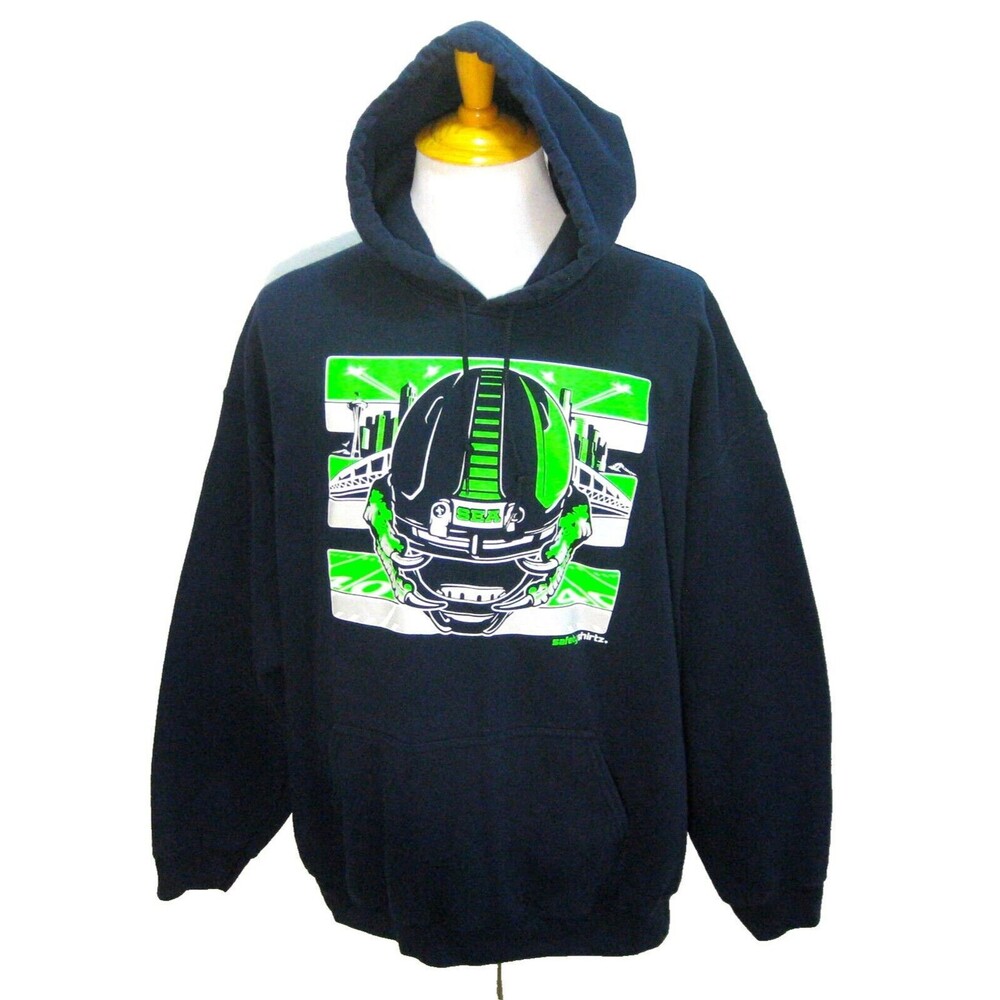 SEATTLE SEAHAWKS Men's (Size 2XL) Blue Athletic Graphic Hoodie Hooded Sweatshirt